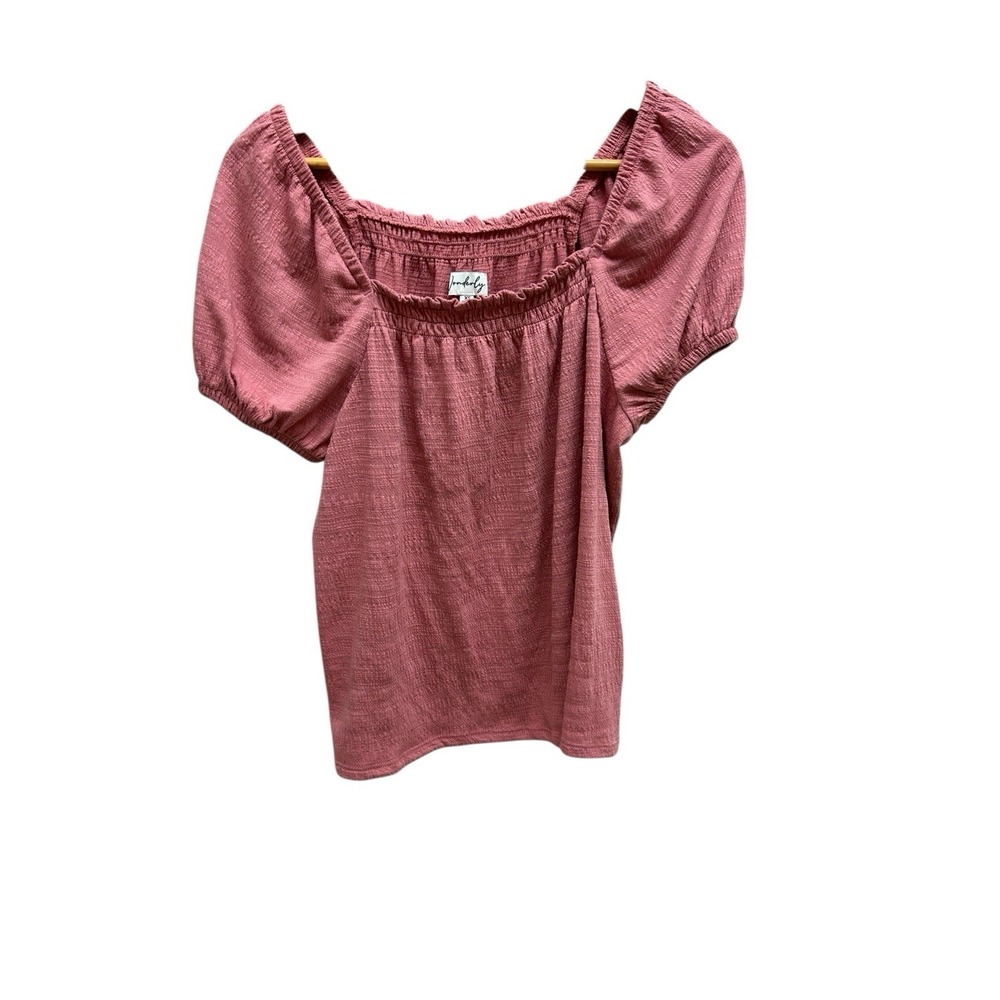 Wonderly Pink Off Shoulder Knit Top Womens Plus XS Textured‎ Ribbed Short Sleeve